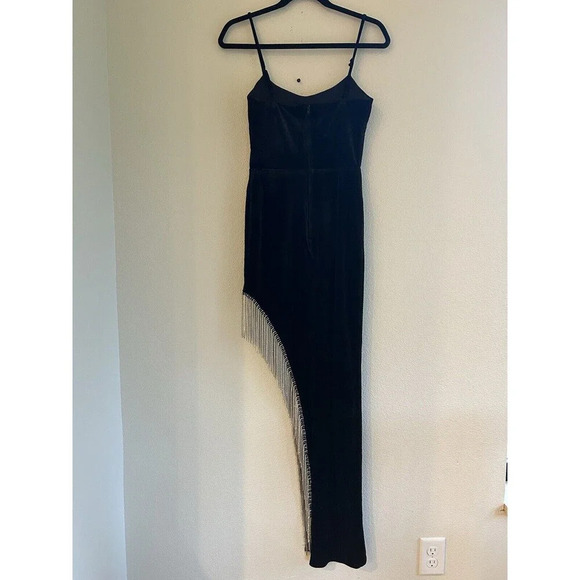 City Studio Velvet Fringe Detail Side Slit Long Mob Wife Whimsy Goth Dress 1 - Picture 4 of 14